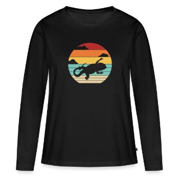 Retro Pogona Pet Lizard Owner Bearded Dragon - Women's Premium Organic Long Sleeve Shirt - black - Front - Julia (174cm)