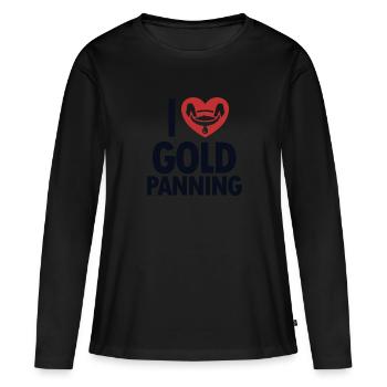 J’aime l’orpaillage, la prospection, l’exploitation des placers, l’exploitation minière - T-shirt manches longues Premium bio Femme - noir - Devant - Julia (174cm)