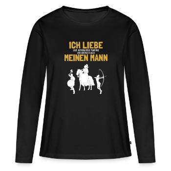 Ich liebe meinen Mann LARP LARPing Weapons Armor - Frauen Premium Bio Langarmshirt - Schwarz - Vorne - Julia (174cm)