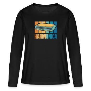 Harmonica rétro Harmoniciste Harmoniste de harpe à bouche - T-shirt manches longues Premium bio Femme - noir - Devant - Julia (174cm)