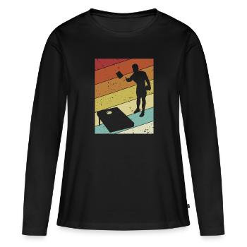 Plateaux de jeu rétro Pouf Cornhole professionnel - T-shirt manches longues Premium bio Femme - noir - Devant - Julia (174cm)