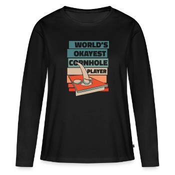 World’s Okayest Cornhole Player Plateaux de jeu - T-shirt manches longues Premium bio Femme - noir - Devant - Julia (174cm)