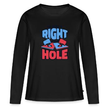 Glissez-le directement dans votre trou Pouf Plateaux de jeu - T-shirt manches longues Premium bio Femme - noir - Devant - Julia (174cm)