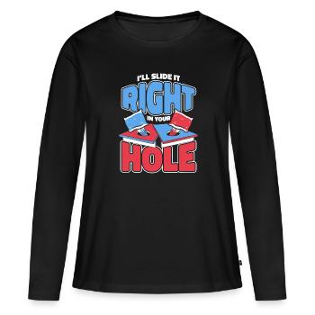 Glissez-le directement dans votre trou Pouf Plateaux de jeu - T-shirt manches longues Premium bio Femme - noir - Devant - Julia (174cm)