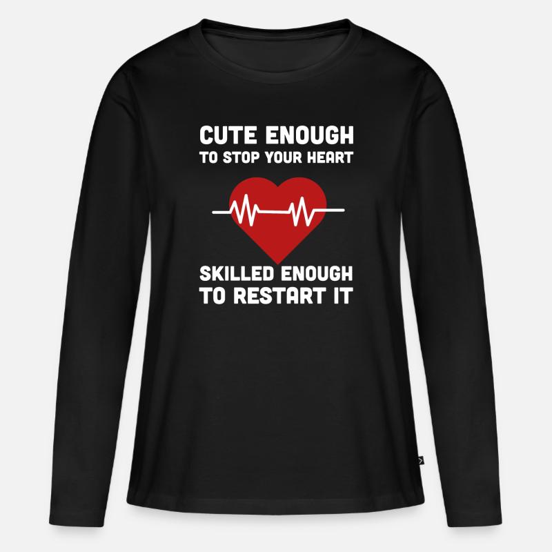 Krankenschwester Herz Herzschlag herzfrequenz - Frauen Premium Bio Langarmshirt - Schwarz