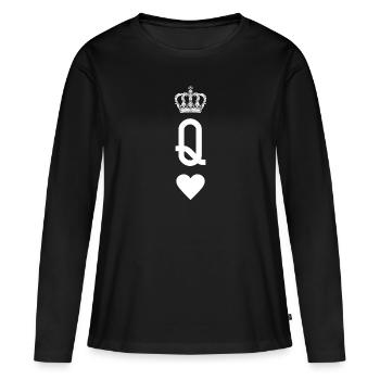 Königin Krone Herz Queen crown heart Poker Shirt - Frauen Premium Bio Langarmshirt - Schwarz - Vorne - Julia (174cm)