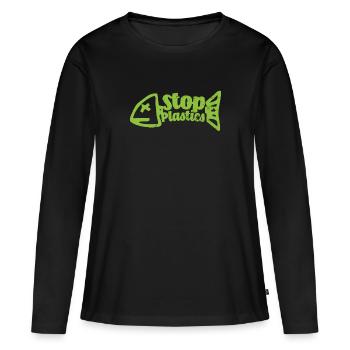 Stop plastique - T-shirt manches longues Premium bio Femme - noir - Devant - Julia (174cm)