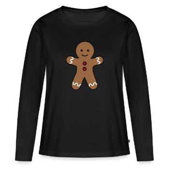 Noël pain d'épice dessin animé de Noël - T-shirt manches longues Premium bio Femme - noir - Devant - Julia (174cm)