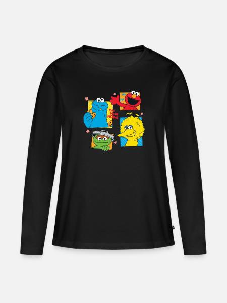 Sesamstraße Cookie, Bibo,Elmo, Oscar - Frauen Premium Bio Langarmshirt - Schwarz