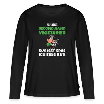 Ich bin Second Hand Vegetarier Kuh isst Gras used - Frauen Premium Bio Langarmshirt - Schwarz - Vorne - Julia (174cm)