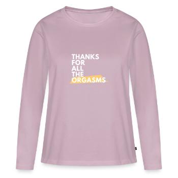 Merci pour tous orgasmes Cadeau Amusant ! - T-shirt manches longues Premium bio Femme - rose poudré - Devant - Julia (174cm)