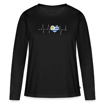 Uruguay - T-shirt manches longues Premium bio Femme - noir - Devant - Julia (174cm)