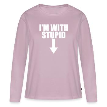 Des phrases drôles avec une flèche stupid - T-shirt manches longues Premium bio Femme - rose poudré - Devant - Julia (174cm)