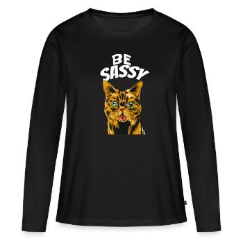 freche katze sei frech - Frauen Premium Bio Langarmshirt - Schwarz - Vorne - Julia (174cm)