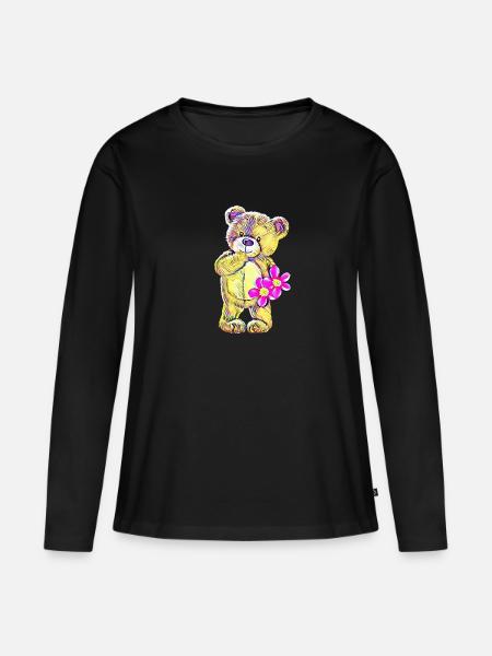Teddybär - Frauen Premium Bio Langarmshirt - Schwarz