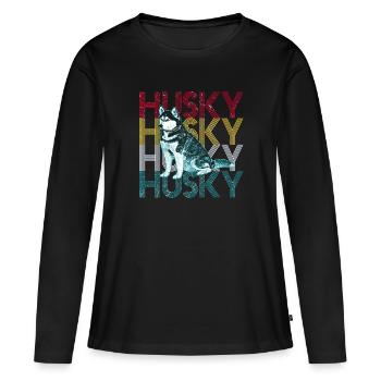 Husky - Frauen Premium Bio Langarmshirt - Schwarz - Vorne - Julia (174cm)