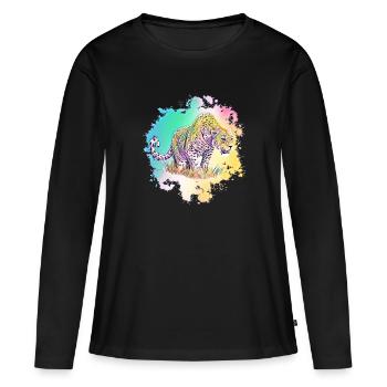 léopard - T-shirt manches longues Premium bio Femme - noir - Devant - Julia (174cm)