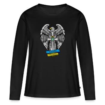 Ukraine Fabriqué en slaves ukrainiens Слава Україні - T-shirt manches longues Premium bio Femme - noir - Devant - Julia (174cm)