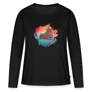 léopard - T-shirt manches longues Premium bio Femme - noir - Devant - Julia (174cm)