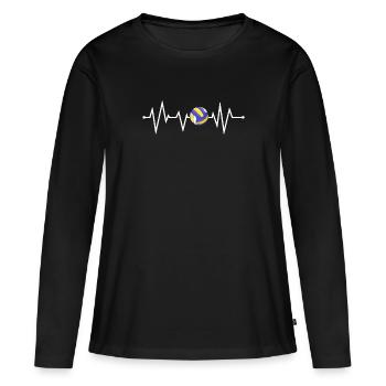 Volleyball Herzschlag T-Shirt Geschenk - Frauen Premium Bio Langarmshirt - Schwarz - Vorne - Julia (174cm)