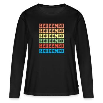 Redeemed - Christian Quotes - Women's Premium Organic Long Sleeve Shirt - black - Front - Julia (174cm)