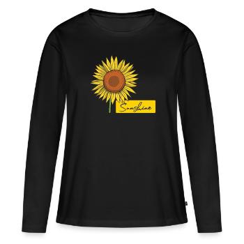 Sonnenblume Sticker - Blumen Sticker Gelb - Frauen Premium Bio Langarmshirt - Schwarz - Vorne - Julia (174cm)