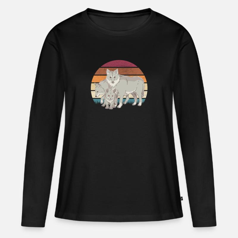 Wolfsrudel Wölfe Wolf - Frauen Premium Bio Langarmshirt - Schwarz