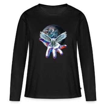 owl - Women's Premium Organic Long Sleeve Shirt - black - Front - Julia (174cm)