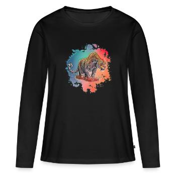 Léopard - T-shirt manches longues Premium bio Femme - noir - Devant - Julia (174cm)