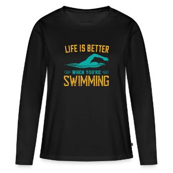Nager La vie est meilleure quand tu nages - T-shirt manches longues Premium bio Femme - noir - Devant - Julia (174cm)
