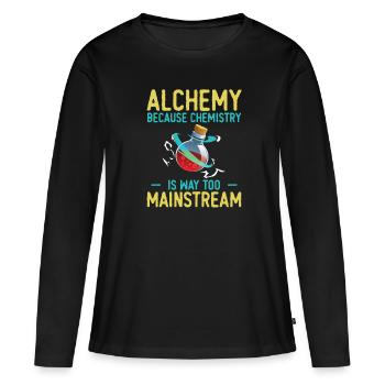 Alchemie, weil Chemie viel zu Mainstream ist - Frauen Premium Bio Langarmshirt - Schwarz - Vorne - Julia (174cm)