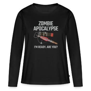 Arbalète Zombie Apocalypse Tir à l’arc - T-shirt manches longues Premium bio Femme - noir - Devant - Julia (174cm)