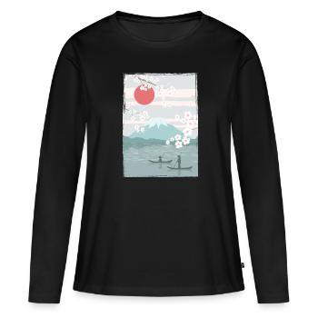 Kirschblüten Fuji Kirschbaum Japan Natur - Frauen Premium Bio Langarmshirt - Schwarz - Vorne - Julia (174cm)