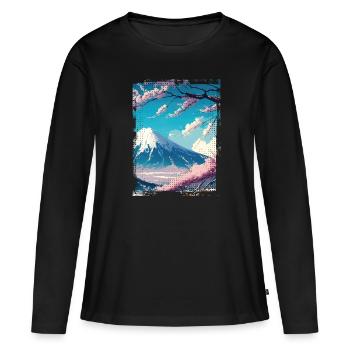 Japan Fuji Kirschblüten Kirschbaum Natur - Frauen Premium Bio Langarmshirt - Schwarz - Vorne - Julia (174cm)