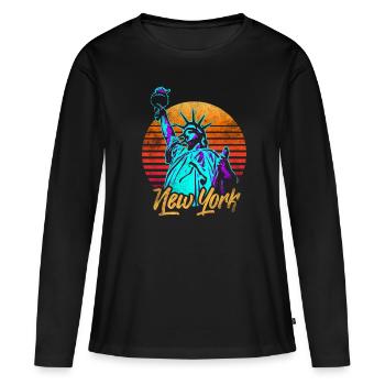 New York Freiheitsstatue - Frauen Premium Bio Langarmshirt - Schwarz - Vorne - Julia (174cm)