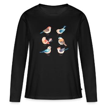 Oiseaux mignons Oiseau Oiseau - T-shirt manches longues Premium bio Femme - noir - Devant - Julia (174cm)