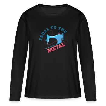Pétale à la couturière en métal Couturière - T-shirt manches longues Premium bio Femme - noir - Devant - Julia (174cm)