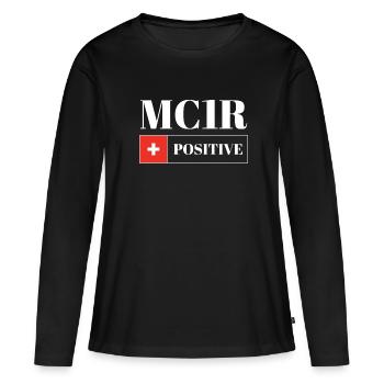 MC1R Roux positif Cheveux roux - T-shirt manches longues Premium bio Femme - noir - Devant - Julia (174cm)