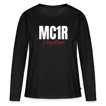 MC1R Roux positif Cheveux roux - T-shirt manches longues Premium bio Femme - noir - Devant - Julia (174cm)
