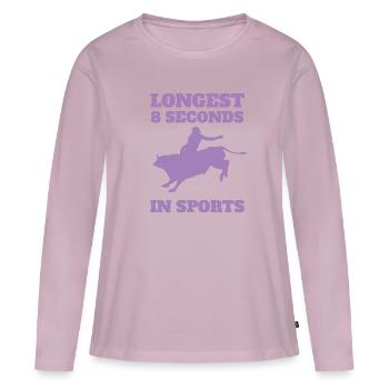 La plus longue équitation de taureau de 8 secondes - T-shirt manches longues Premium bio Femme - rose poudré - Devant - Julia (174cm)