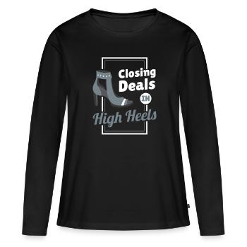 Closing Deals in High Heels Mode - Frauen Premium Bio Langarmshirt - Schwarz - Vorne - Julia (174cm)