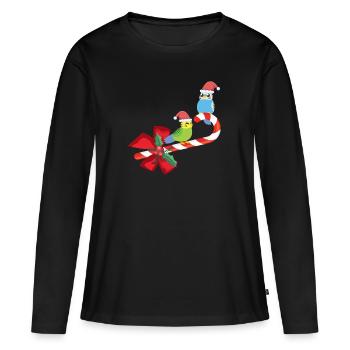Oiseau de Noël perruche mignon - T-shirt manches longues Premium bio Femme - noir - Devant - Julia (174cm)