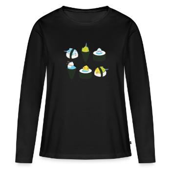 Perruche mignonne Sushi Japon Kawaii - T-shirt manches longues Premium bio Femme - noir - Devant - Julia (174cm)