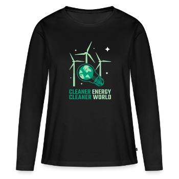 Énergie éolienne Énergie plus propre Énergie éolienne - T-shirt manches longues Premium bio Femme - noir - Devant - Julia (174cm)