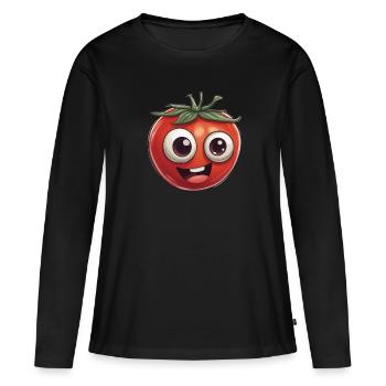 Mignon Tomate Souriant Design - T-shirt manches longues Premium bio Femme - noir - Devant - Julia (174cm)