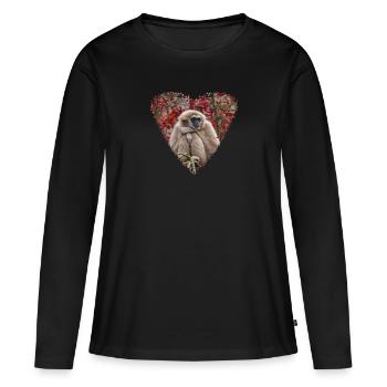 Gibbons Einsamkeitsherz - Frauen Premium Bio Langarmshirt - Schwarz - Vorne - Julia (174cm)