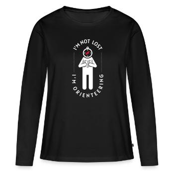 Course d’orientation Je ne suis pas perdu Orientation - T-shirt manches longues Premium bio Femme - noir - Devant - Julia (174cm)