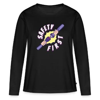 Ceinture de sécurité Safety First - T-shirt manches longues Premium bio Femme - noir - Devant - Julia (174cm)