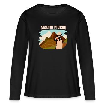 Machu Picchu Lama et panorama montagneux - T-shirt manches longues Premium bio Femme - noir - Devant - Julia (174cm)