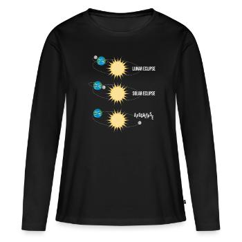 Drôle de lune et d’éclipse solaire - T-shirt manches longues Premium bio Femme - noir - Devant - Julia (174cm)